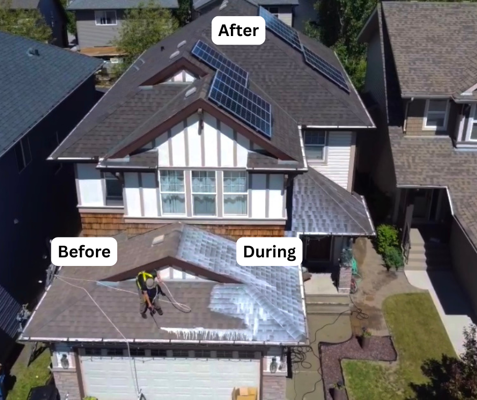 Two-story home rejuvenation showing before, during, and finished result